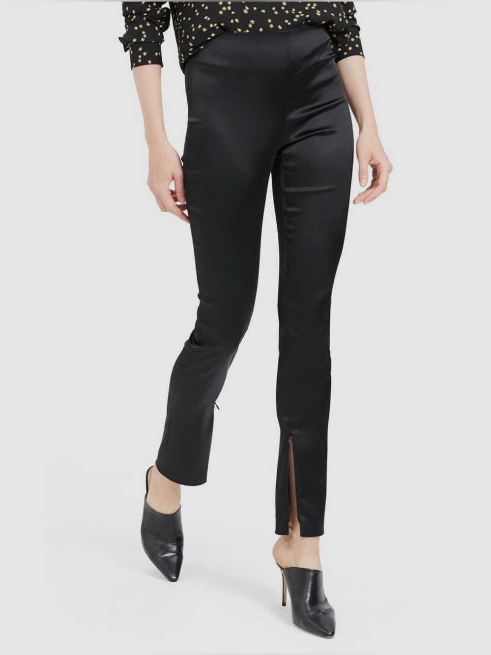 EUC Theory Black Skinny Zip-Cuff Satin High-Rise Stretch Trouser Pants Size 10